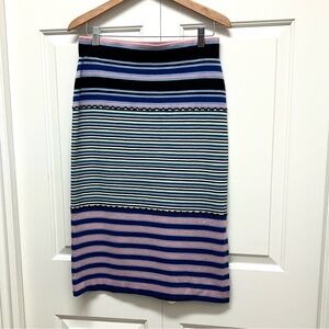 Marni x Uniqlo knit midi skirt, wool blend, striped blue, pink, green, M